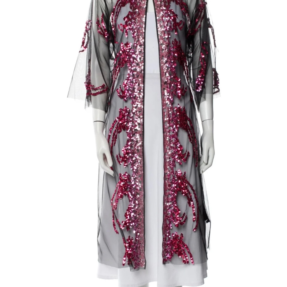 New w/tags LIBERTINE Elegance Meets Hip! Pink Sequin Sheer Black Robe Kimono L - Picture 6 of 6